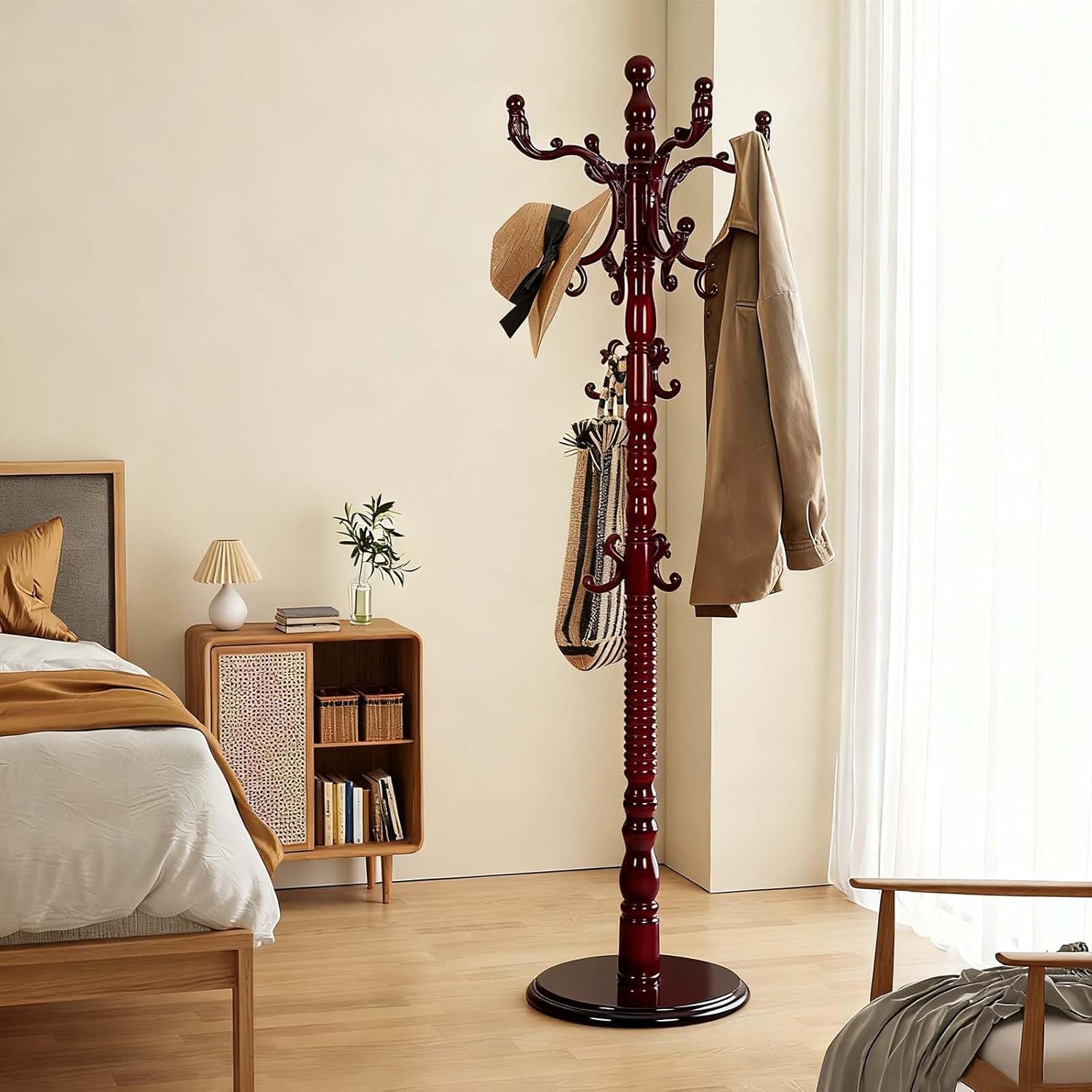 Heavy Duty Coat Rack Freestanding with 14 Hooks, Solid Wood Coat Racks with, Standing Coat Rack for Office & Entryway
