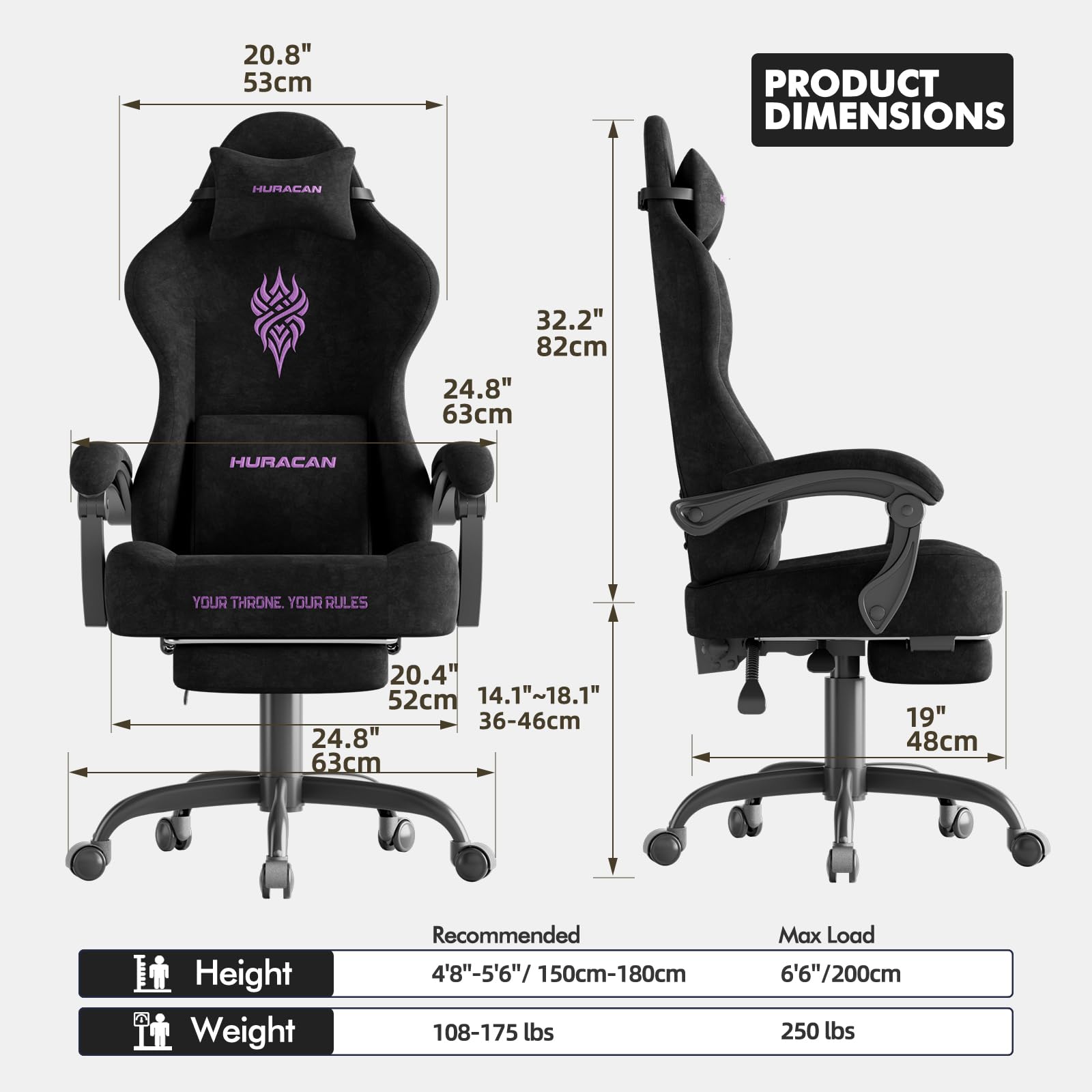 Ferghana Silla Gaming Ergonómica,Silla de Oficina Tela Transpirable,Silla Gamer con Soporte Lumbar Masaje,Asiento Elastico,Reposacabezas,Respaldo Reclinable 90-135°,Regulable en Altura,Negro