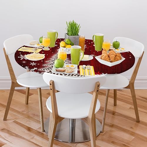 Miniatura 2 de Mantel redondo ajustable con borde elástico para decoración de árbol de café navideño, mantel redondo lavable para patio, fiestas, comedor al aire