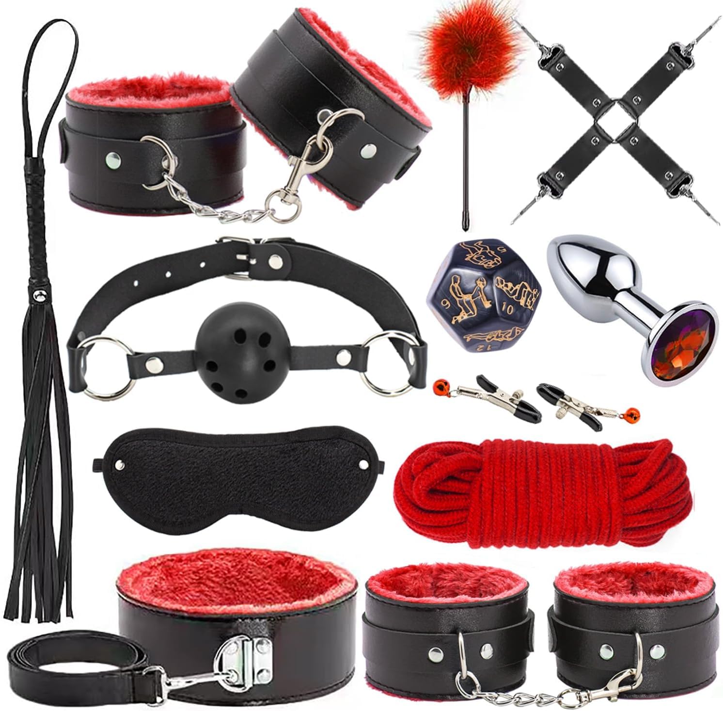 Photo 1 of 12-Piece Beginner Bondage Kit for Couples - Adjustable Plush Restraints, Soft Collar Roleplay Gear for Bedroom Intimacy Skin-Safe BDSM Sex Toys (Discreet Packaging)