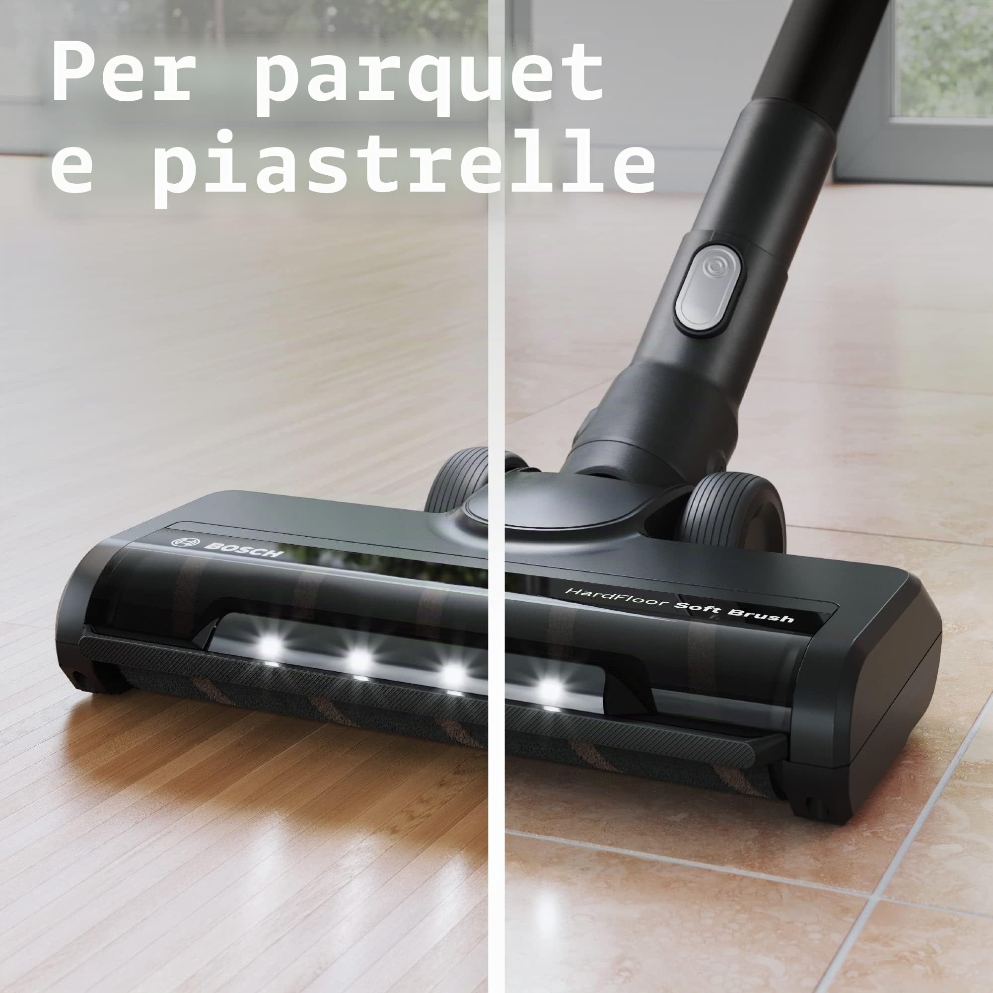 Bosch Bocchetta morbida per pavimenti duri con illuminazione a LED, adatta per aspirapolvere a batteria Unlimited 6, 7 e 8, ideale per parquet e piastrelle, pulizia delicata, accessori originali,