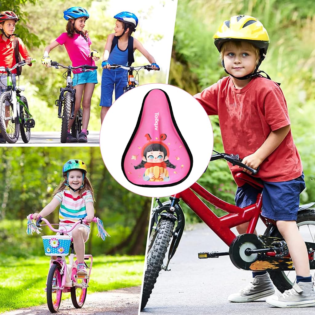 PROBEROS Kids Cycle Seat Cover, Gel Memory Foam Cushion, S Pink, Drawstring 4