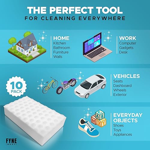 Miniatura 2 de FYNE - Borrador mágico extra duradero, paquete de 10 esponjas gruesas de limpieza de melamina de larga duración, almohadillas de limpieza de