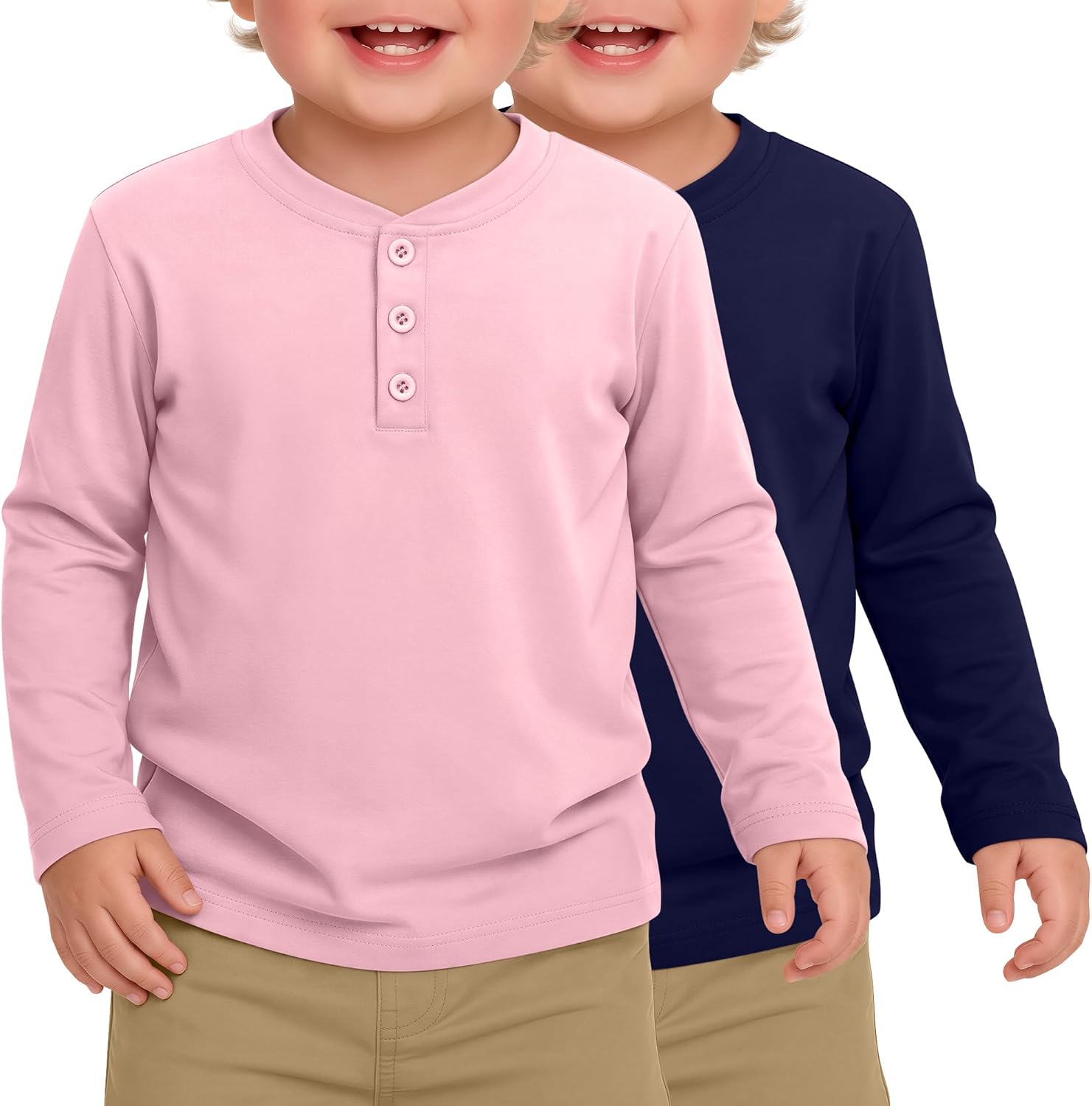 2 Pack Toddler Boy Long Sleeve Henley Shirts 18M-5T