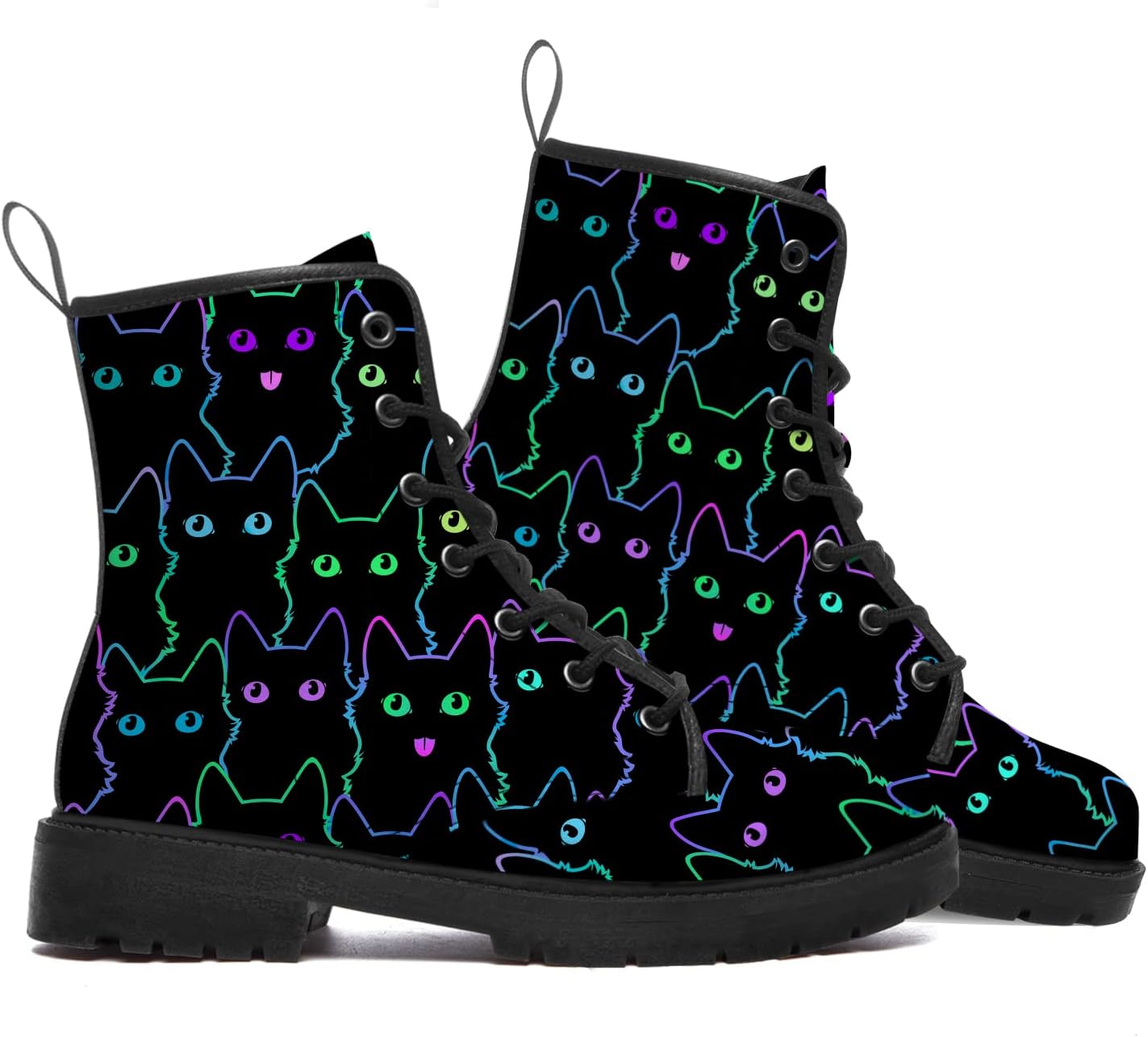 Cat Boots Womens Mens Combat Boots Waterproof Boot Round Toe Low Heel Lace Up Work Ankle Booties Shoes Gifts for Women Men