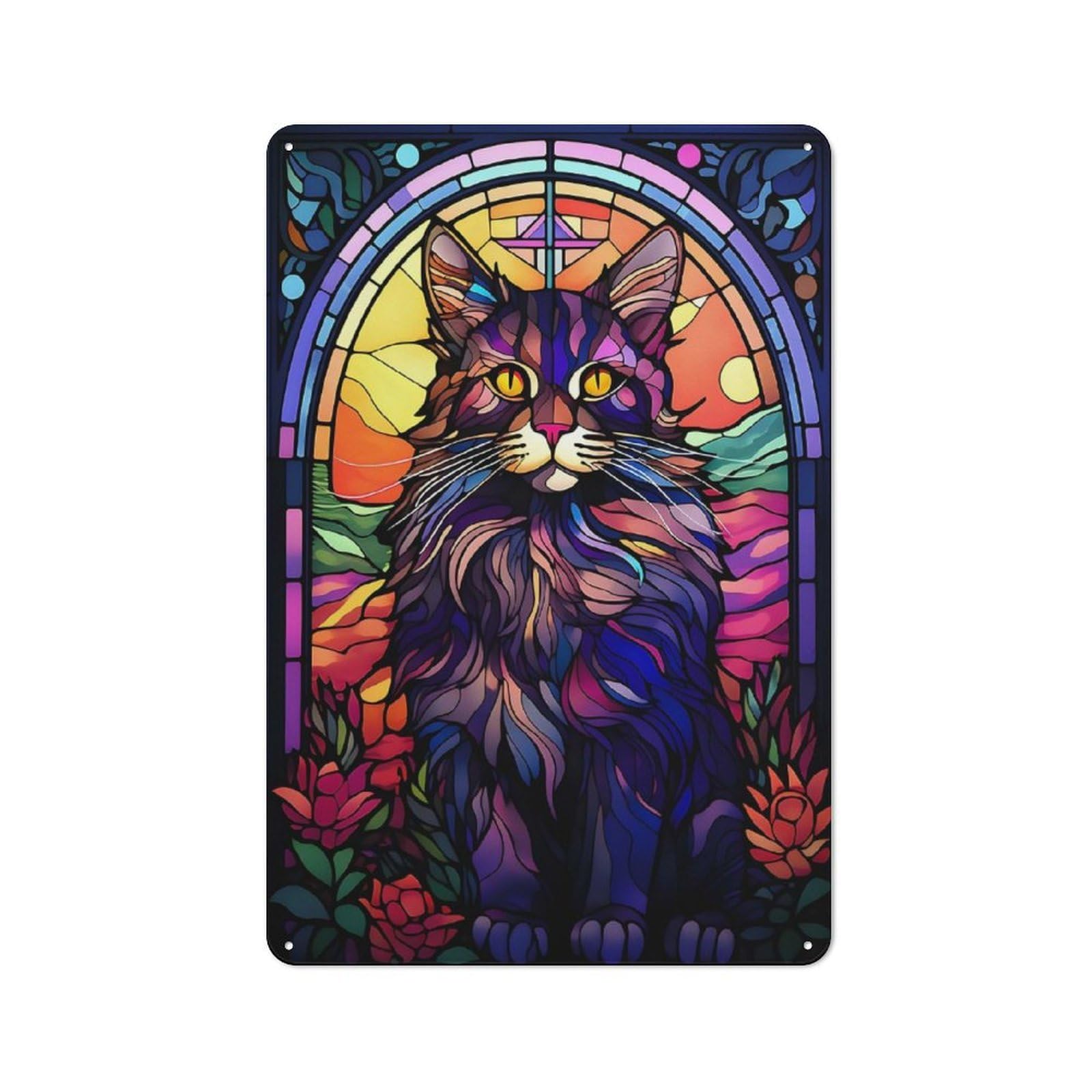 Junmoney Maine Coon Pop Art Stained Vintage Metal Plaque 30X20cm For Workshop Wall, For Kitchen And Home Bar Decor, For Home Office And Studio Walls
