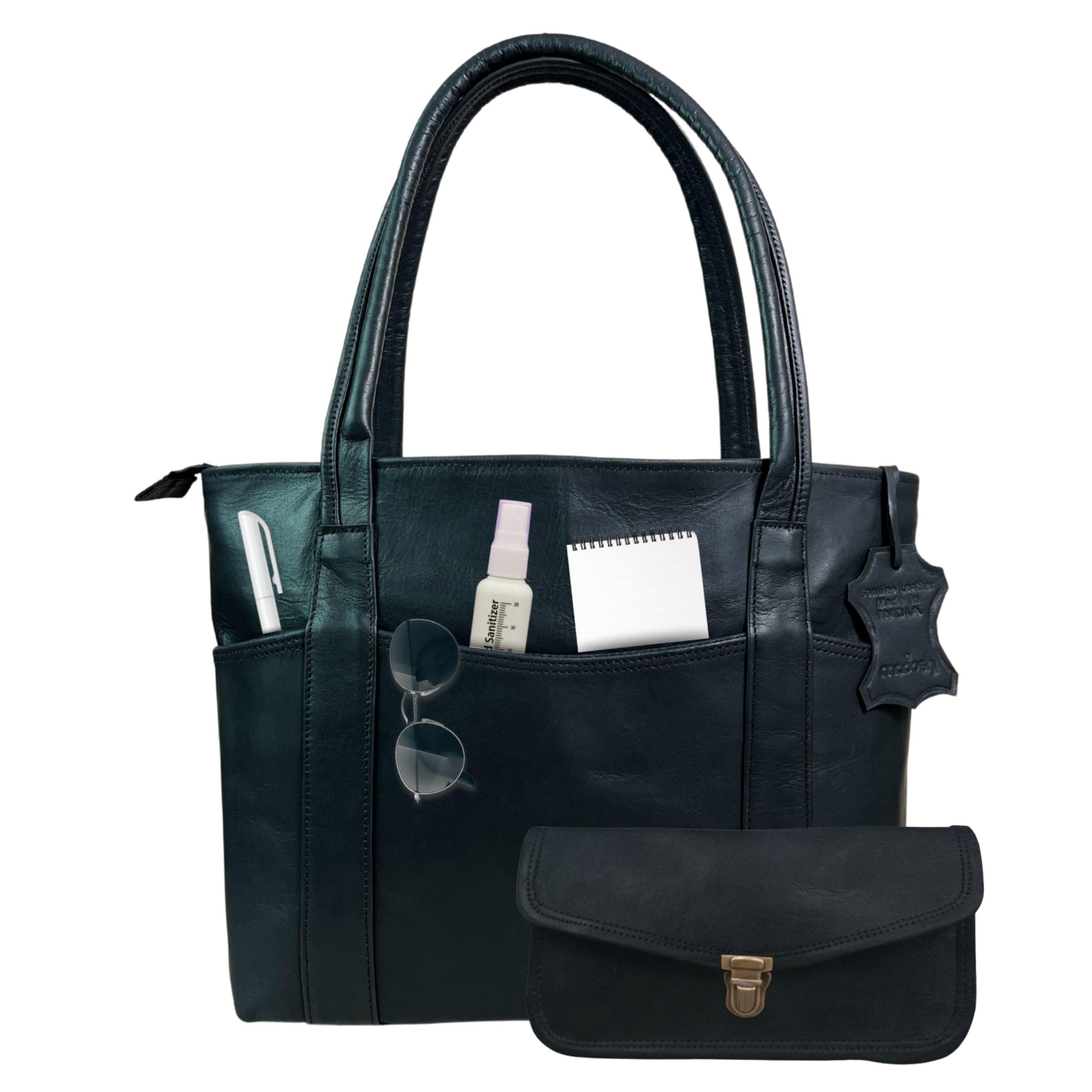 madosh Vintage Womens Shoulder Handbag Genuine Leather Brown & Black Tote Everyday Purse With Clutch (Black)-picture-31
