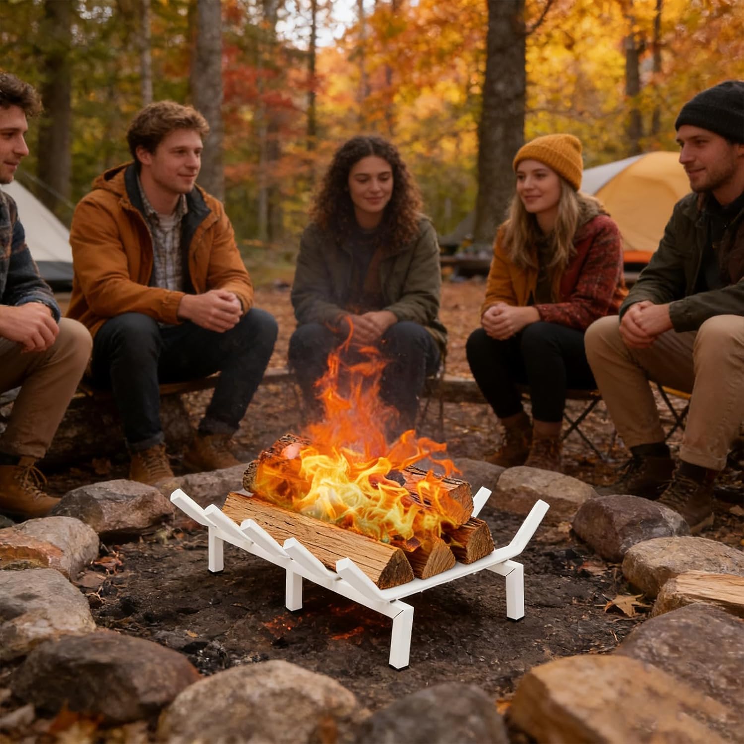Fireplace Grate, 17 Inch Firewood Log Holder Rack, Heavy Duty Fireplace Log Holder, Fire Wood Stove Grates for Indoor Outdoor Camping Fireplace Accessories Tools(White)