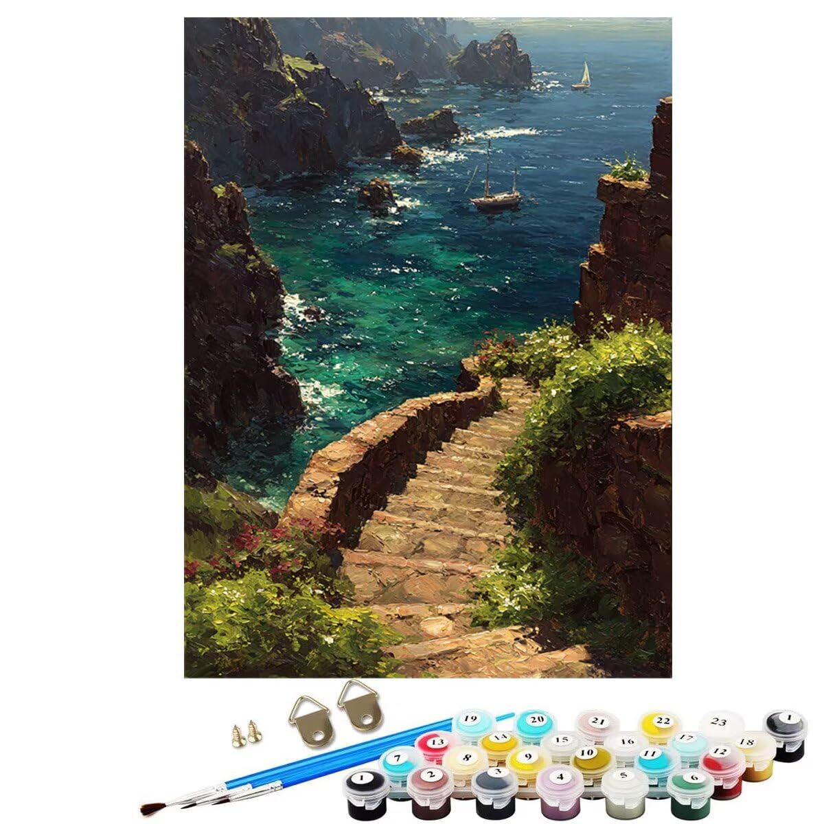Landschaft Leiter Malen Nach Zahlen Erwachsene, Paint by Numbers Adult Anfänger Kreativ Set für, Heimwerk Malen Nach Zahlen Kinder, Pinsel und 36 Acrylfarbe Als, Deko Wohnzimmer 60 x 80 cm BJHWK197