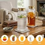 [68 OZ/ 2 Liter] - Octagon Glass Water Pitcher with Lid and Spout, Classic Stripes Water Pitchers with Handle, Borosilicate Glass Carafe for Hot/Cold Drink, Perfect for Juice, Coffee, Iced Tea.