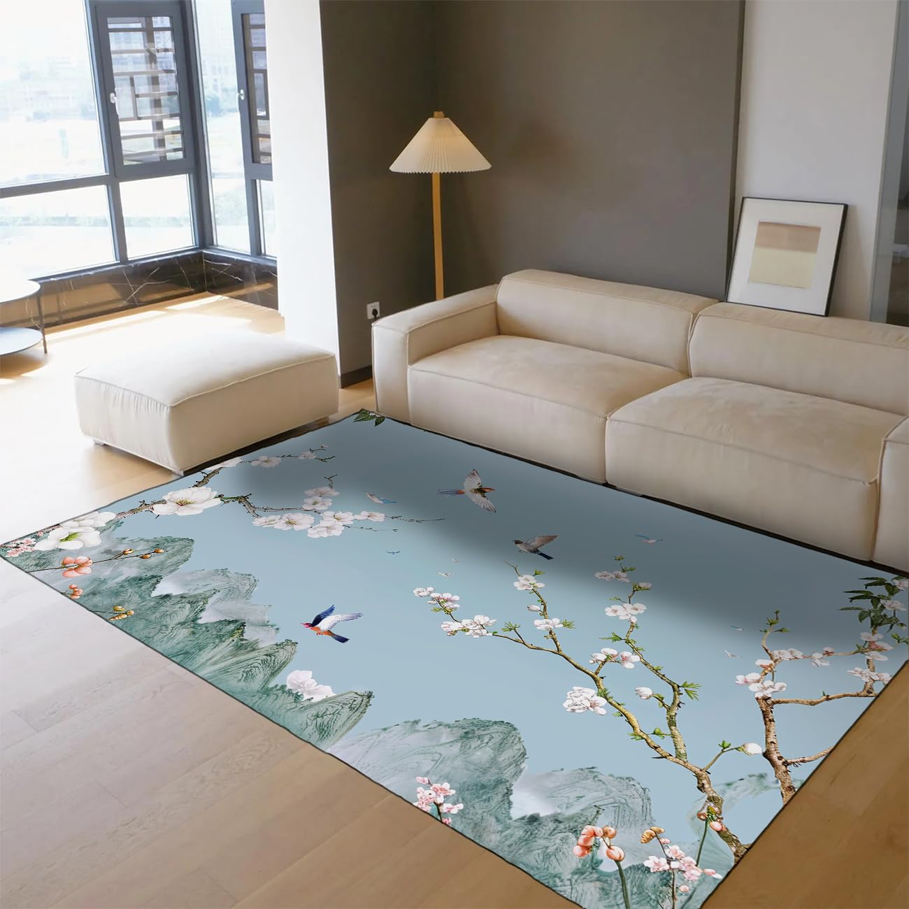 Tapis cerisier en fleurs lavable pour chambre d'enfant sans taches