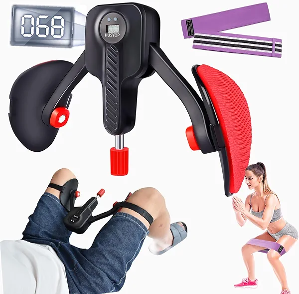 Husyop Thigh Trainer 0-110 lbs Adjustable Resistance, Pelvic Floor Exercise Devices with Leg Straps, Kegel Exerciser Inner Thigh Exerciser for Women Men (Black)