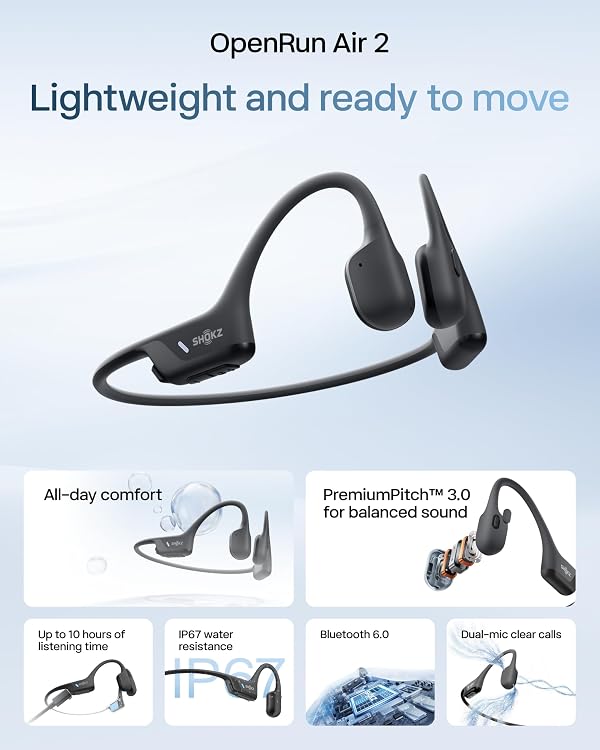 SHOKZ OpenRun Air 2 Mini Bone Conduction Open-Ear Bluetooth Headphone,Black by SHOKZ - Used condition - Image 2
