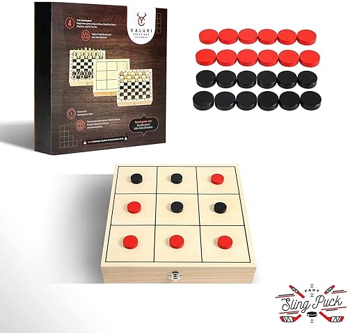 Miniatura 7 de Juego grande de tablero de ajedrez 4 en 1 juego de disco de hockey damas dedo del pie de Tic Tac - Hockey de madera juegos de mesa para juegos