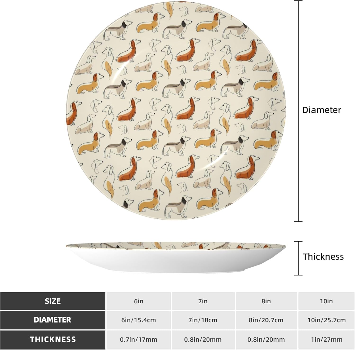 Decorative Plate Ceramic Plate for Wall Hanging 10in Accent Plate for Office Living Room Hallway Table Decor - Dachshund Dog Woof 1