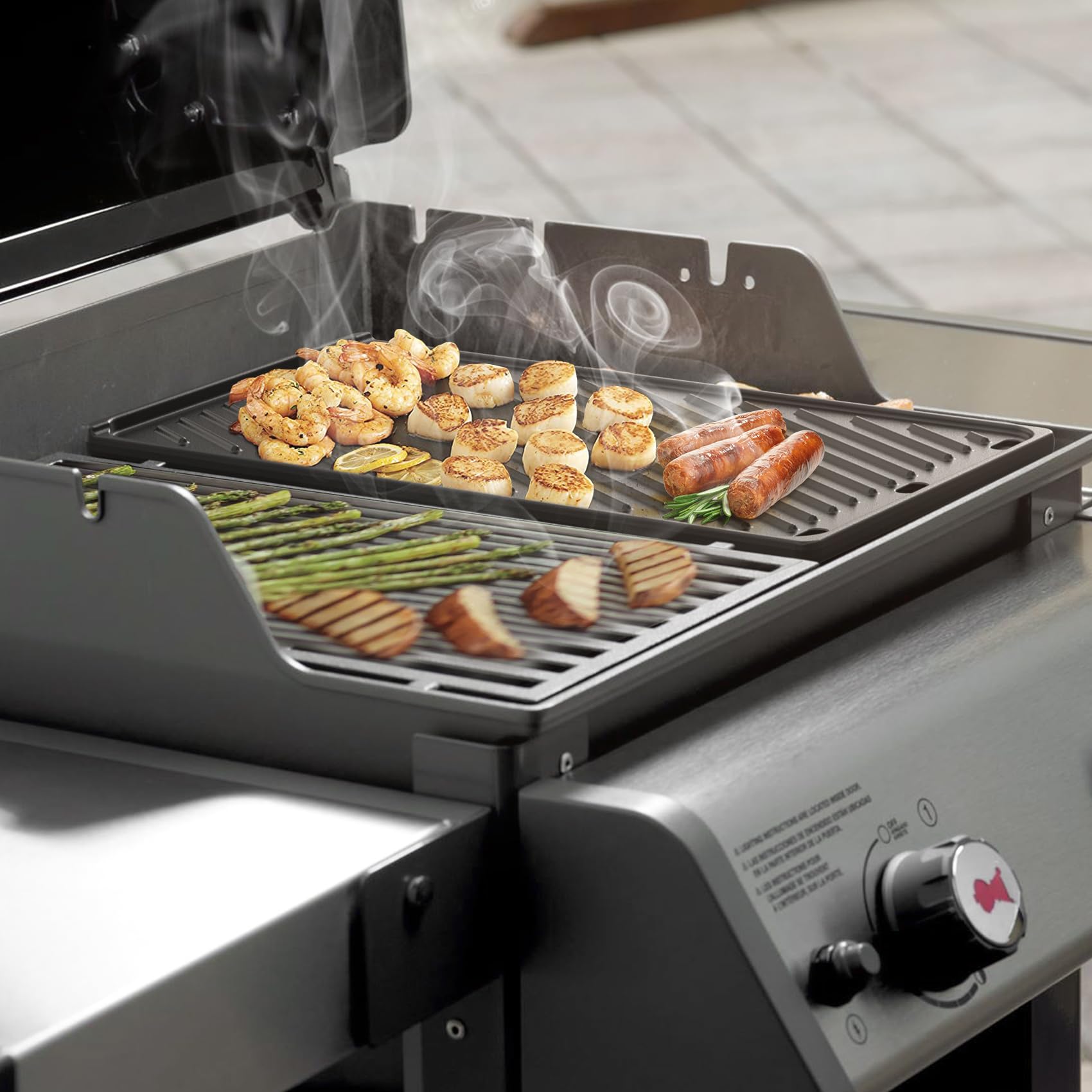 Onlyfire Piastra in Ghisa per Griglie a Gas Weber Spirit 200 Series con Pannello di Controllo Frontale e Spirit II 200, Spirit E/S-210, Spirit E-310(2025), Piastra Reversibile, Ricambio per Weber 7637