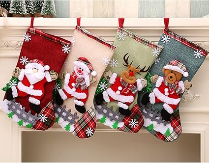 Amazon Co Jp Forhomelife クリスマス靴下 4枚入 クリスマスストッキング プレゼント袋 3d 立体 クリスマスブーツ ギフトバッグ お菓子 キャンディなど入れ クリスマスツリー飾り 壁掛け 玄関飾り 暖炉飾り Lサイズ おもちゃ