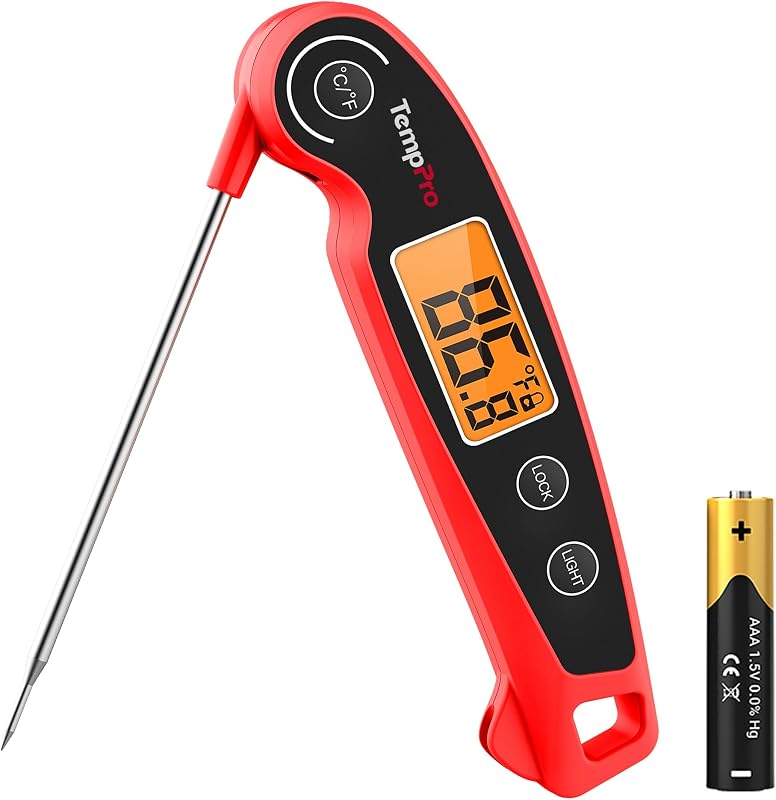 TempSwift Instant Read Meat Thermometer for Cooking | Waterproof Digital Food Thermometer with Large Backlit LCD, Kitchen Thermometer for Grilling, Smoking & Candy Making
