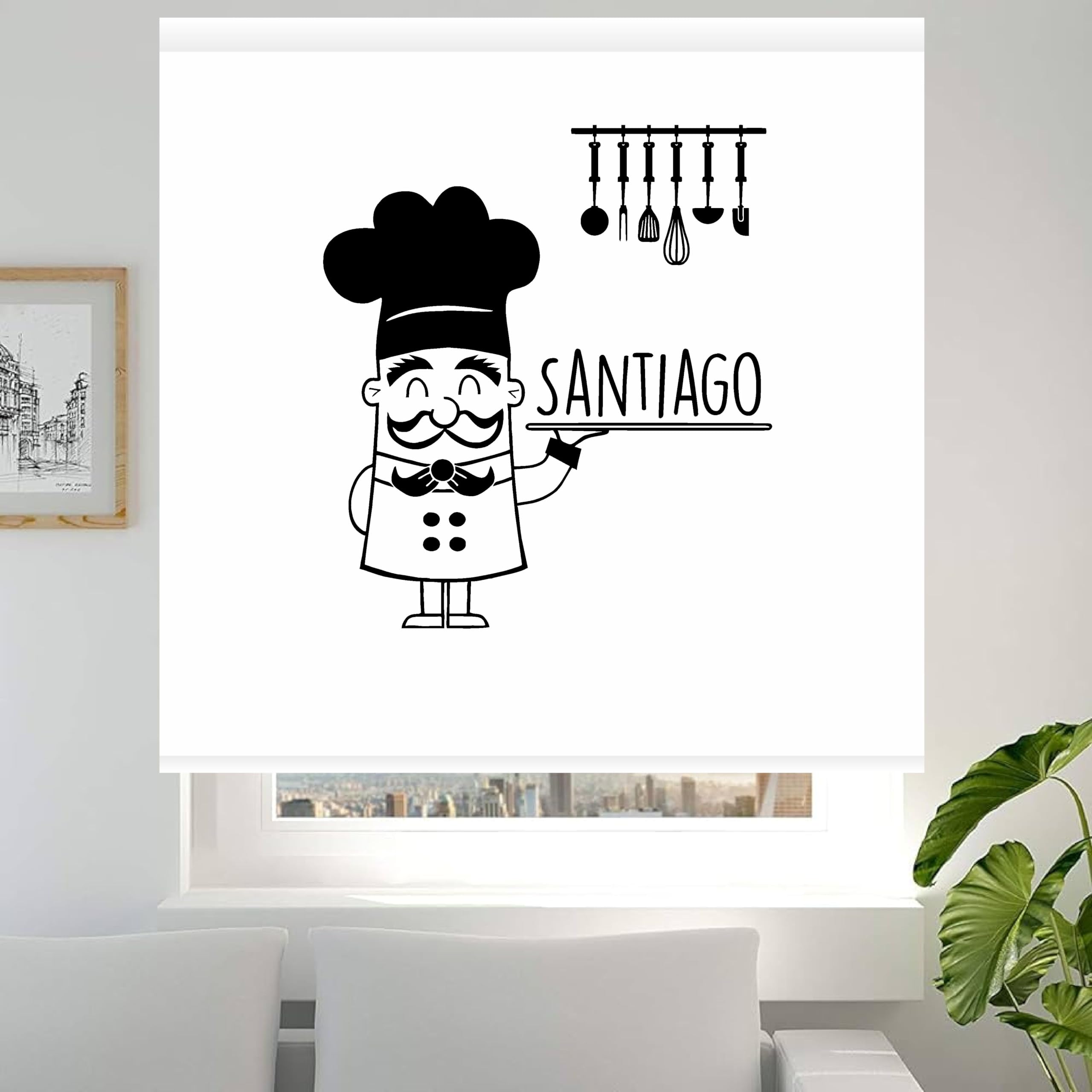 Estores personalizados Cocina Cheff. Estor enrollable translucido para cocina. Estores para poner nombre hombres Decoración hogar. Decoracion Cocinas (160x170)