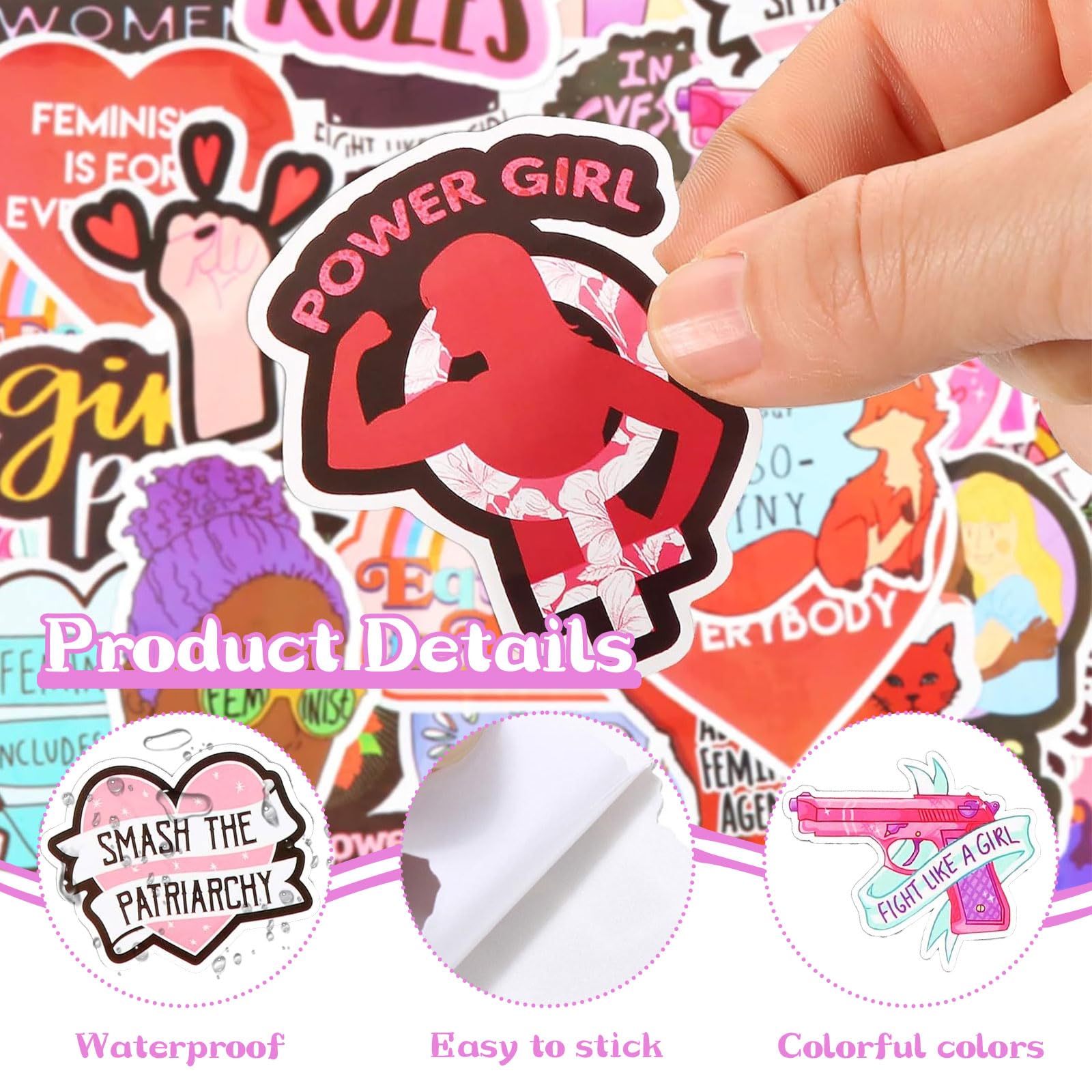 70 Adesivi Femministi Impermeabili In PVC - Potere Girls Power Per Laptop, Skateboard, Bottiglie E Valigie - Multicolore