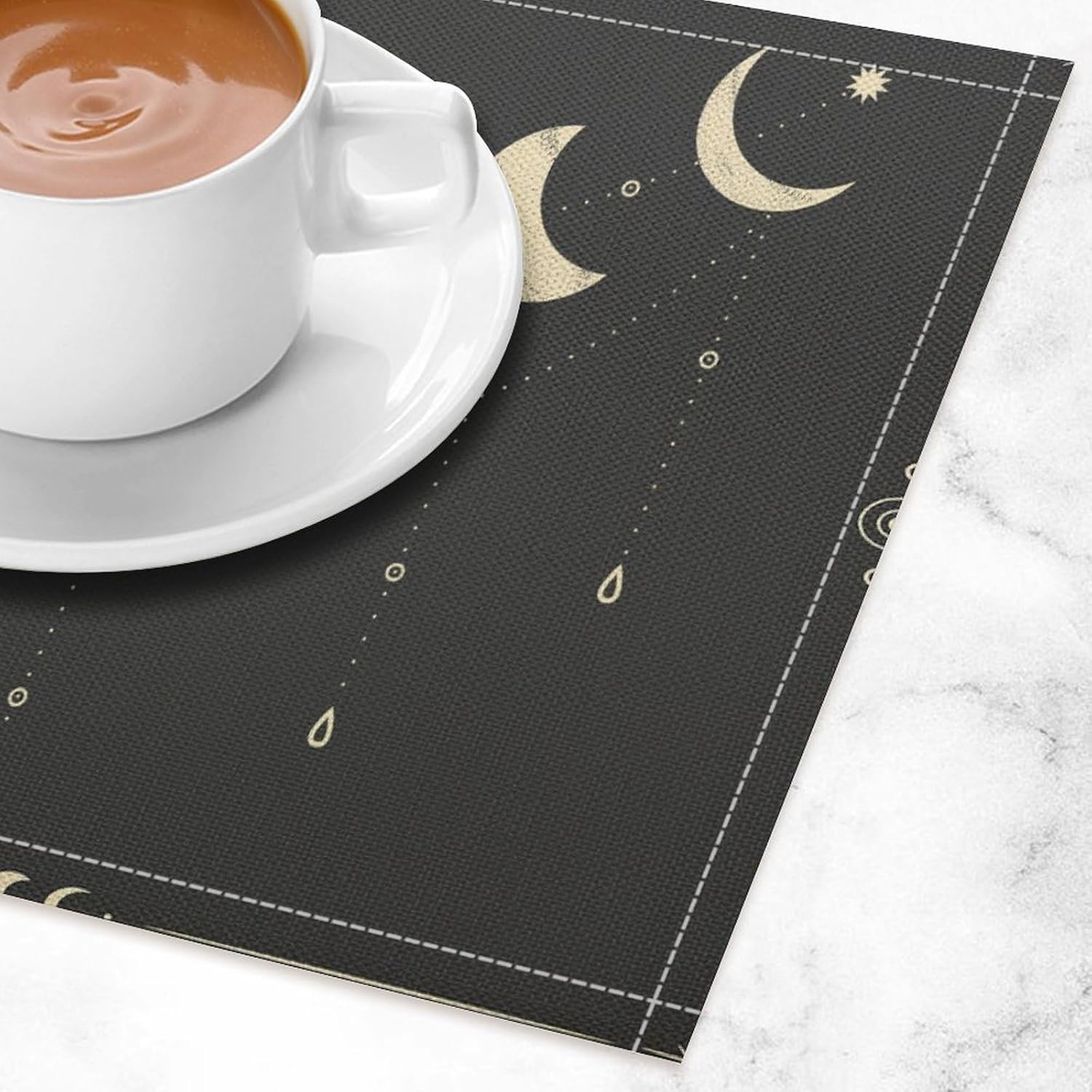 Bohemian Sun Moon Placemats Set of 6,Vintage Retro Floral Aesthetic Moon Phase Witchy Gothic Pattern Placemats Table Mat for Home Dining Table Kitchen Party Decor 12x18in 6PCS