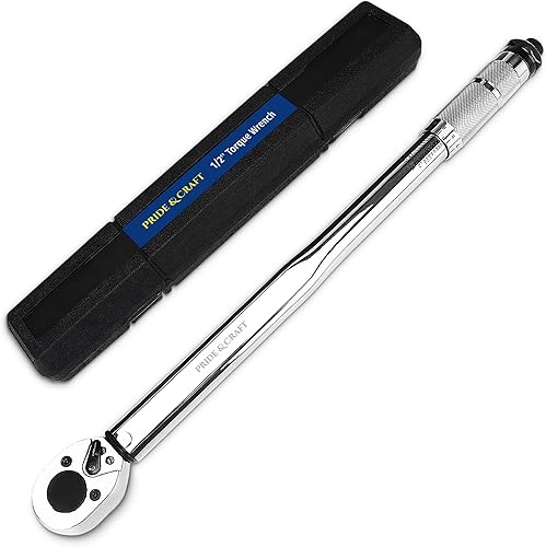 PRIDE&CRAFT Llave dinamométrica de clic de 12 pulgada, 10-150FT-LB13.6-203.5Nm, llave dinamométrica profesional de 72 dientes, llave dinamométrica
