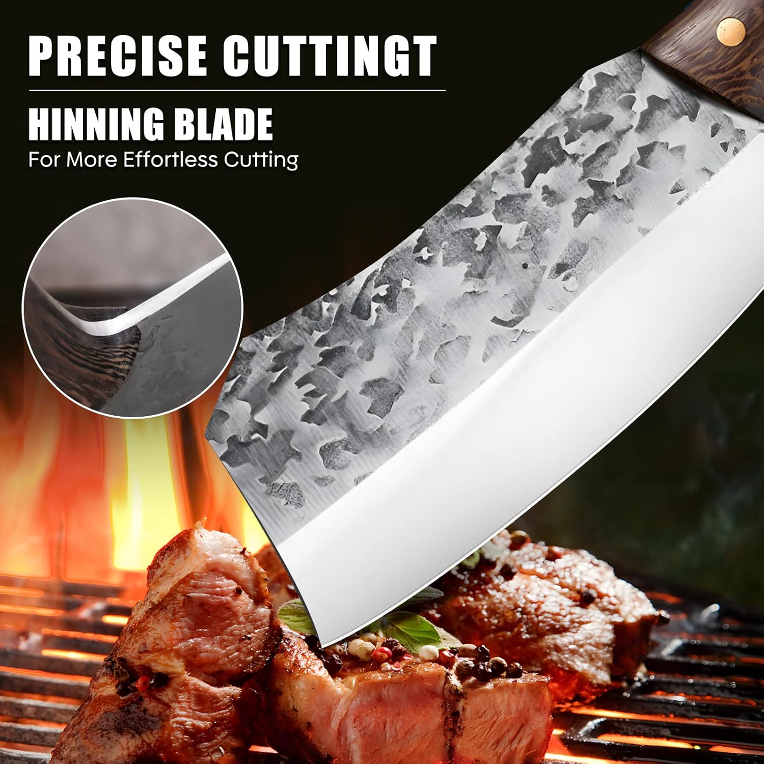 ZENG Meat Cleaver Knife, Butcher Knife Heavy Duty Kitchen Knife Stainless Steel Bone Chopping Cutting Chef knives Sharp Blade Boning Knife for Home Kitchen Camping BBQ Restaurant