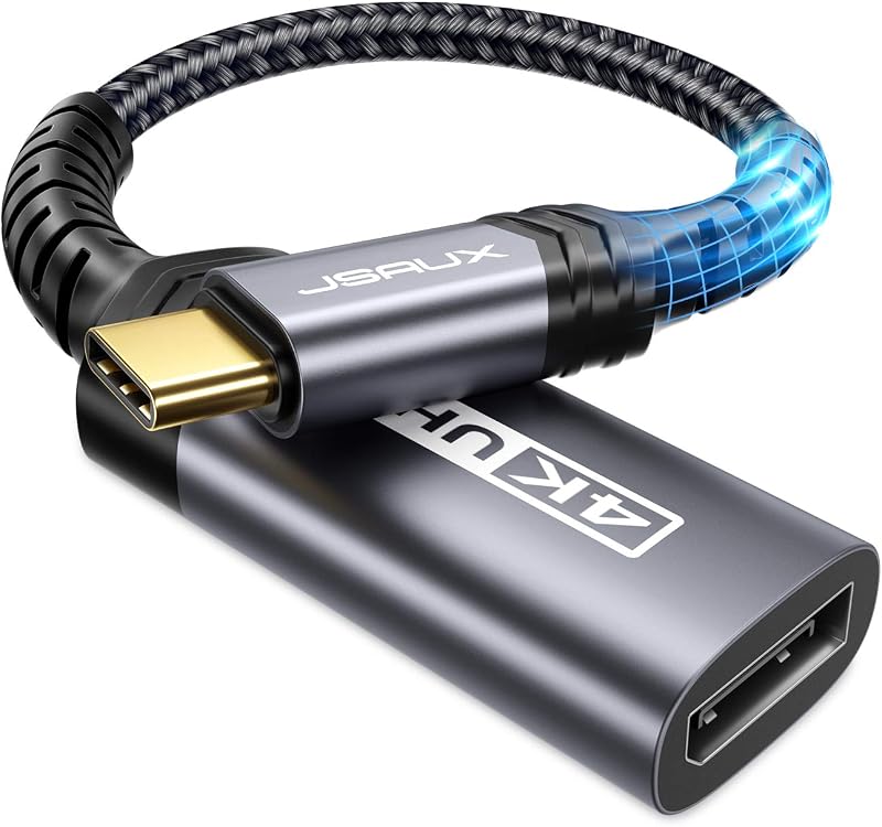 USB C to DisplayPort Adapter 4K@60Hz, Type C to Display Port Cable Adapter Compatible with iPhone 17 Pro/16/15, MacBook Pro 2019 2018, Surface Book, Dell XPS, Samsung Galaxy S24 S23 Note 20-Grey | 4K@60Hz video and audio with no drivers; nylon braid and aluminum shell for iPhone 17 Pro/15, MacBook and Galaxy S24