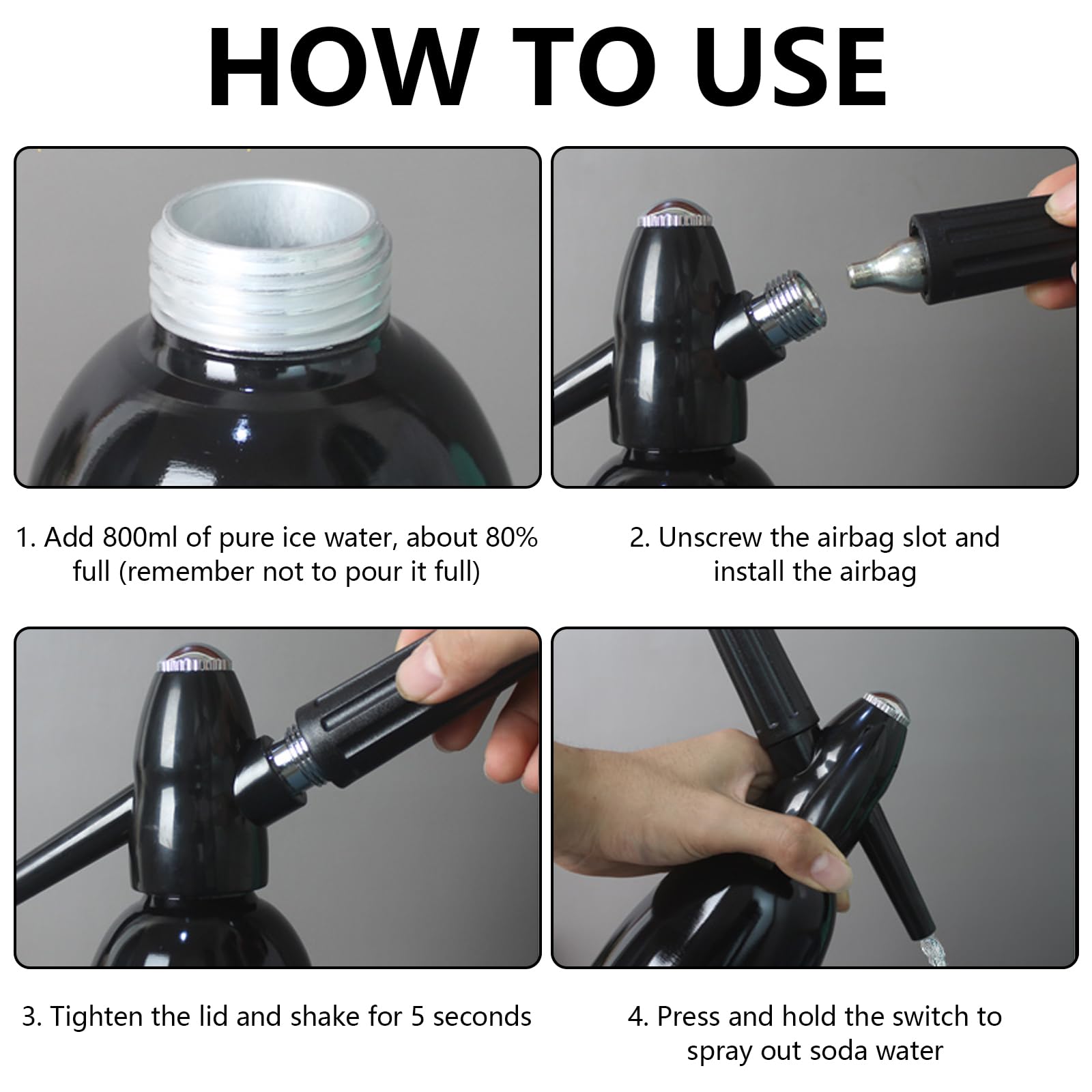 Sifón de Soda, Máquina Para Hacer Soda de 1L Máquina de Aluminio Para Hacer Soda con Limón Minimáquina Portátil Para Hacer Agua con Gas Y Soda Para Bebidas Carbonatadas Jugos Limonada Y Cócteles