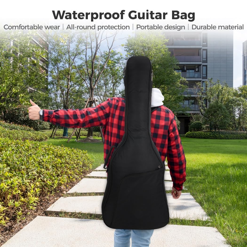 Sac de guitare imperméable, housse pour guitare acoustique 38 po / 39 po, sac à dos rembourré de 0,4 po avec bretelles réglables et poche, étui universel pour guitare électrique et classique