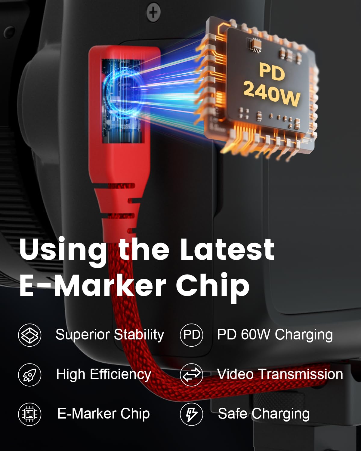 GeoHN.G USB C Tethering Cable 16.5FT, Right Angle USB4 Video Cable with PD 240W, 4K@60Hz 20Gbps Link Cord for Fast Transfer and Connection Between Camera and Computer-Sony/Canon/Nikon/MacBook - Image 3