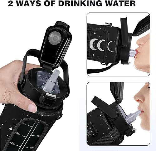 Miniatura 3 de Botella de agua Goth Moon, botella de agua de medio galón con marcador de tiempo, botellas de agua para gimnasio deportivo para mujeres, sin BPA,