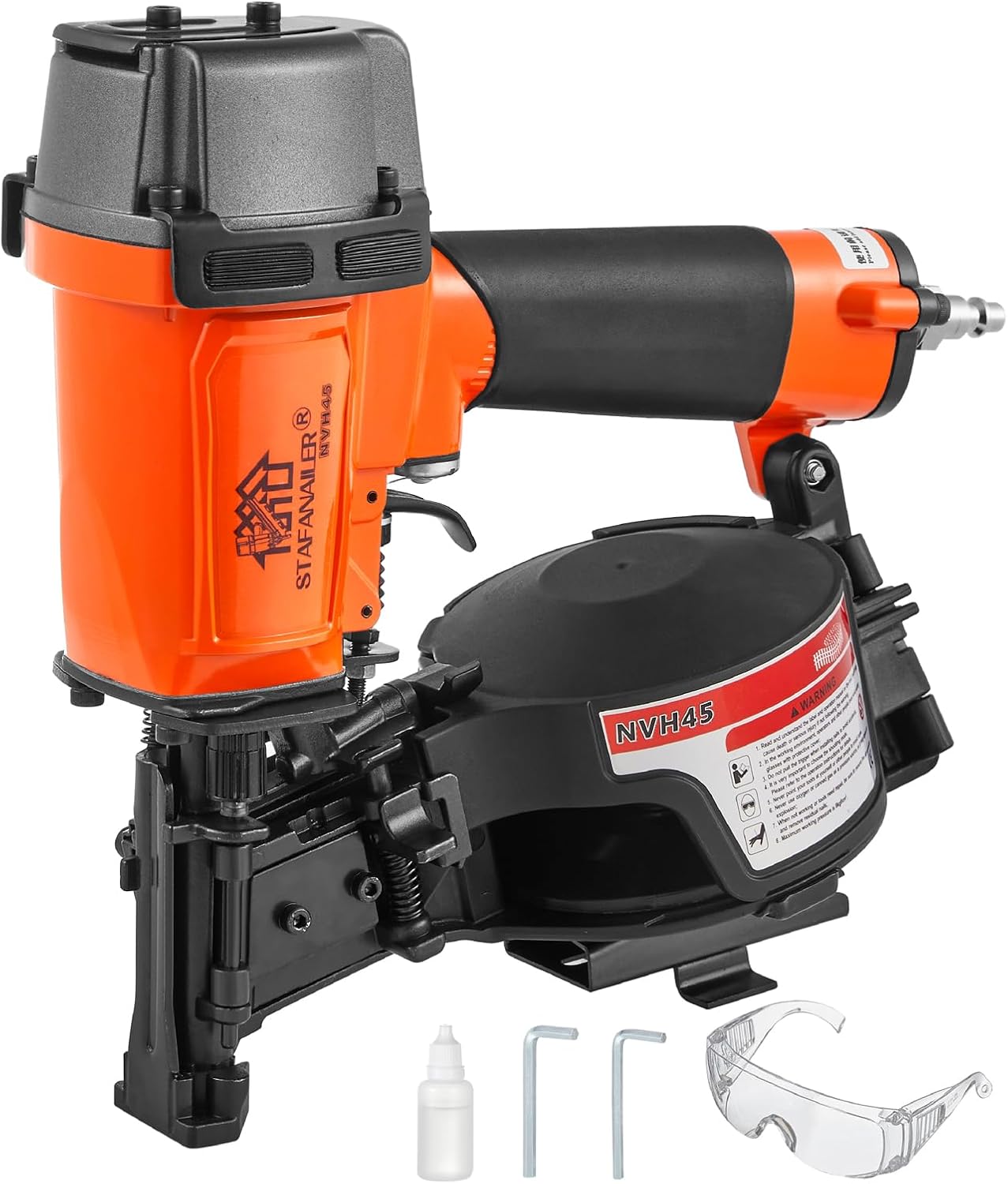 2025 Upgraded – NVH45 Roofing Nailer, Roofing Nail Gun For Roofing Constructions Accepts 15 Degree 7/8-Inch to 1-3/4-Inch Nails, 120-pcs Load Capacity High Speed, Durable Pneumatic Coil Nailer