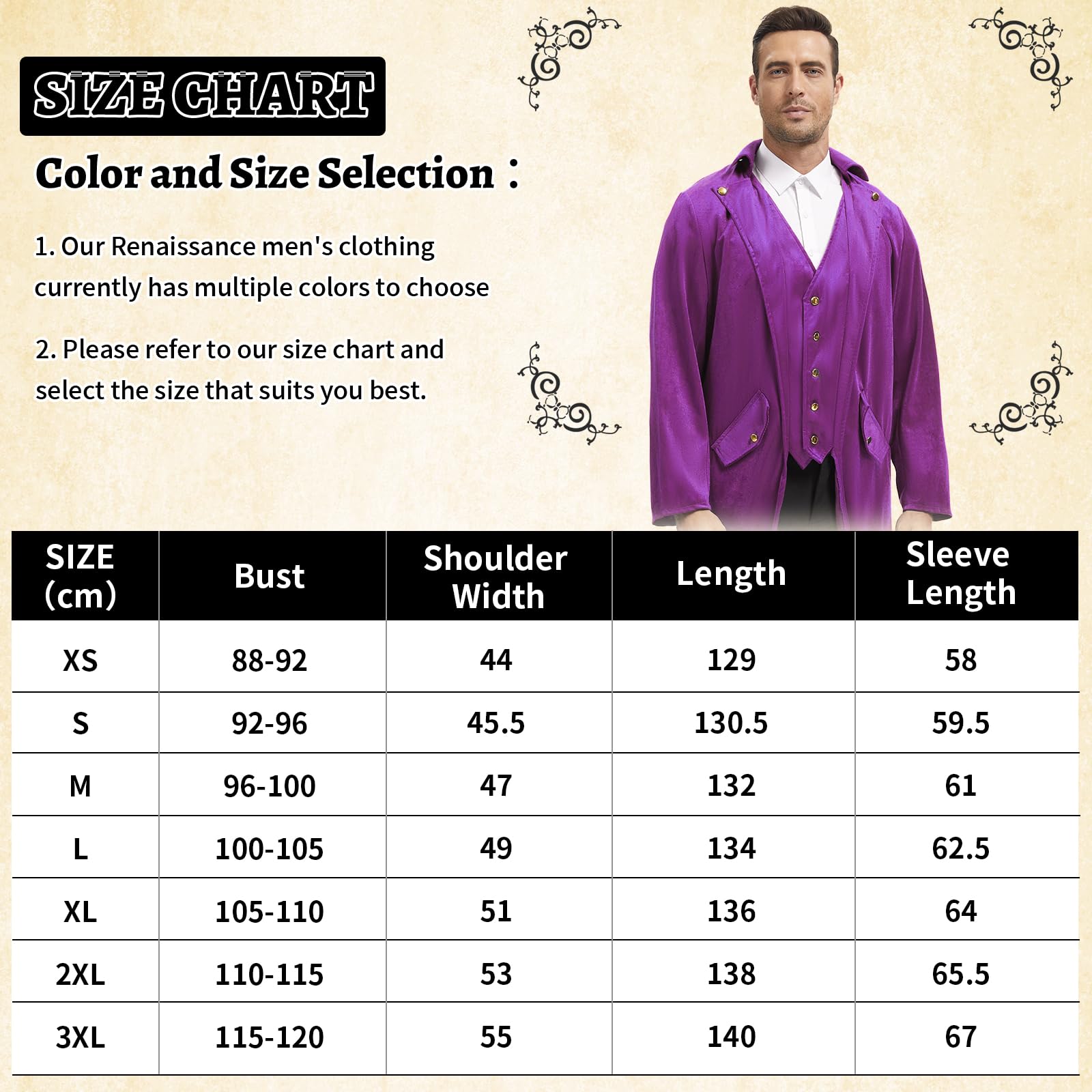 Costume médiéval steampunk victorien pour homme - Veste médiévale gothique vintage pour homme - Costume d'Halloween