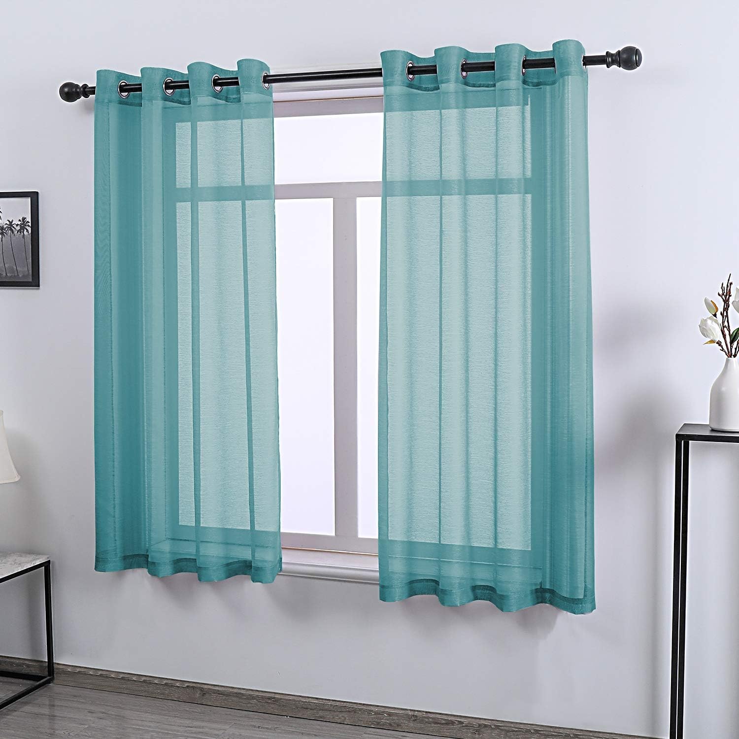 Teal Curtains Sheer 63 Inch Length for Bedroom - Image 3
