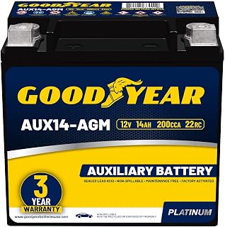 Goodyear AUX14-AGM BCI Group Size 400 12V 14 AH, 22RC, 200 CCA Platinum series Rechargeable AGM Maintenance Free Auxiliary Battery