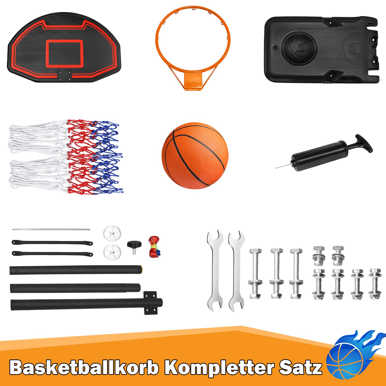 Basketballkorb Outdoor Höhenverstellbar 156-208cm mit Basketball + Pumpe für Kinder - Mobile Basketballanlage mit Rollen