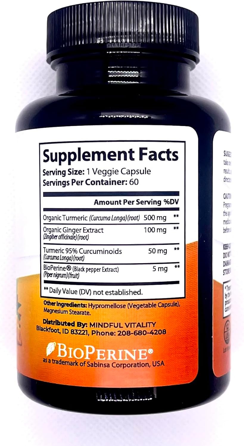 Ultimate Turmeric with Ginger, 60 Capsules, 500mg Organic Turmeric, Joint and Immune Support Supplement