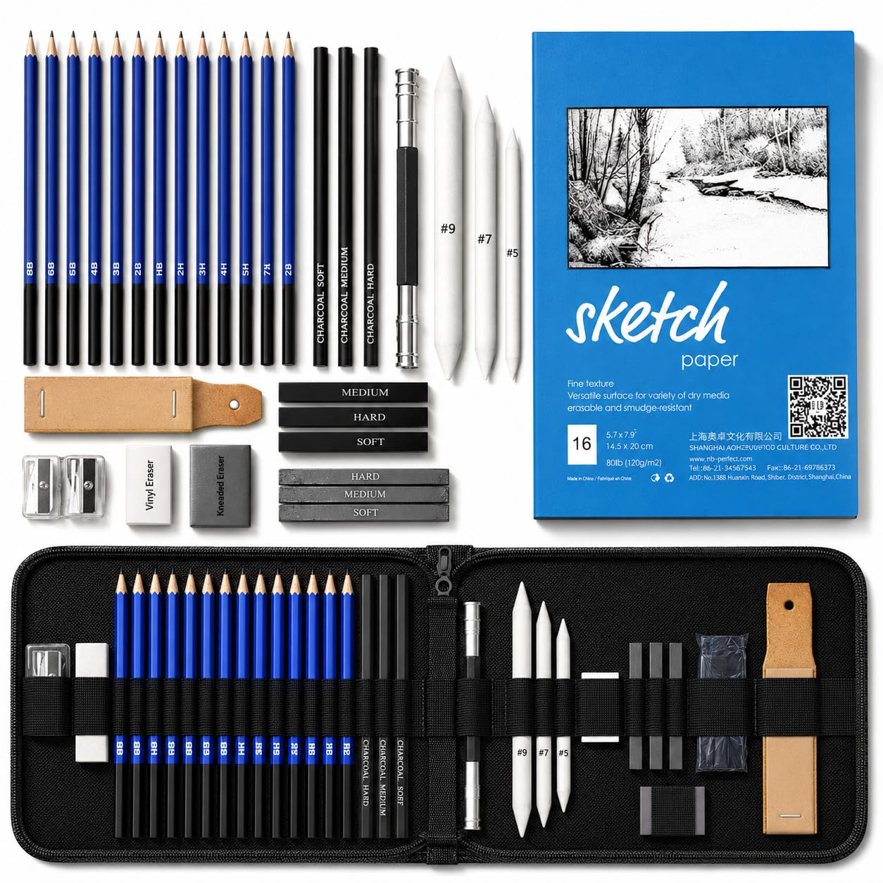 Corslet 35 Pieces Drawing Kit Professional Pencils and Sketch for Artist Sketching Shading Set Art Pencil Supplies with Carry Bag-image-42