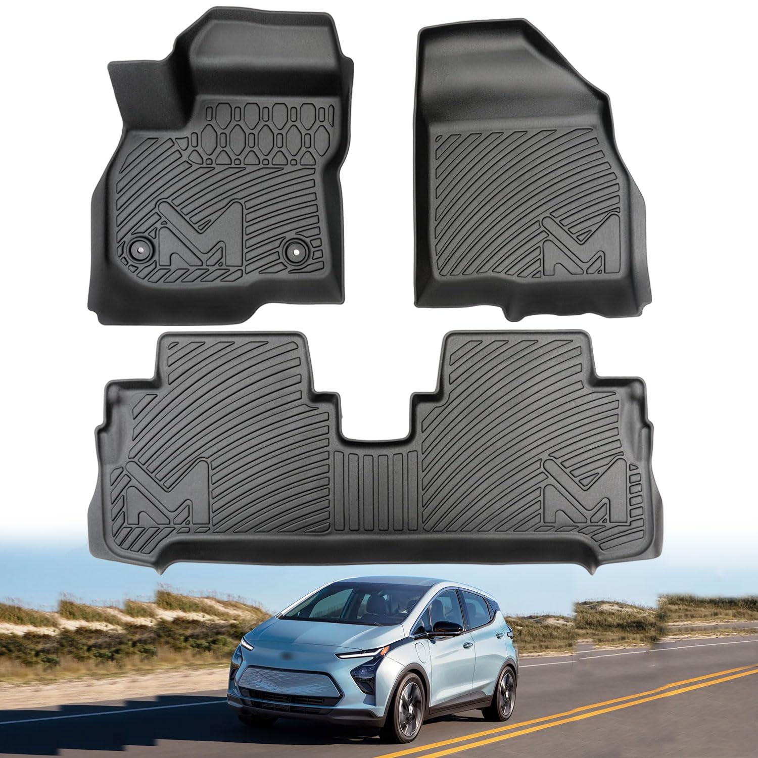 TPE Automotive Floor Mats Custom for 2017-2024 Chevrolet Bolt EV (Not for EUV), All Weather Cover Protection Waterproof Black Floor Liner Front & Rear