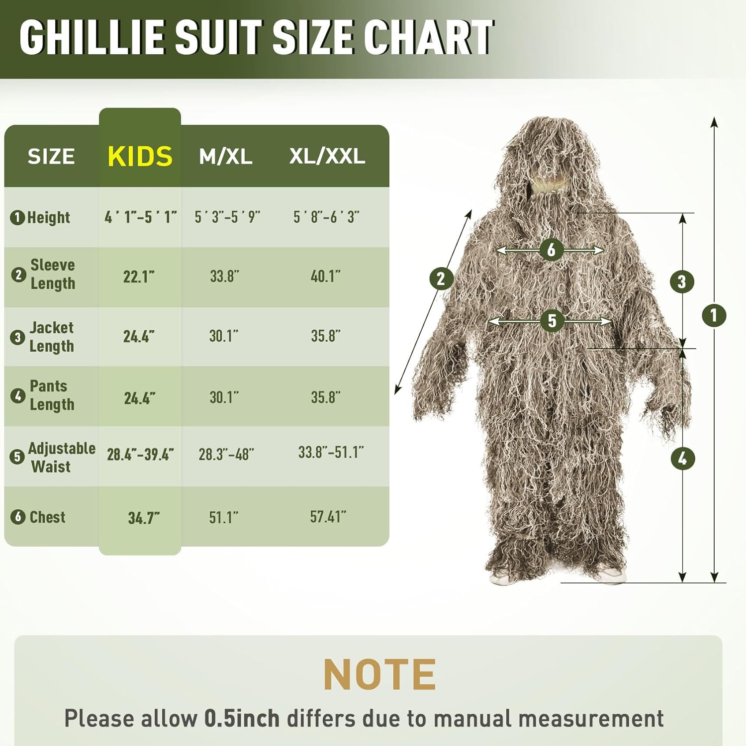 Ghillie Suit, 5 in 1 Ghillie Suit for Men Including Jacket, Pants, Hood, Carry Bag and Camo Tapes, Helloween Costumes - Image 2