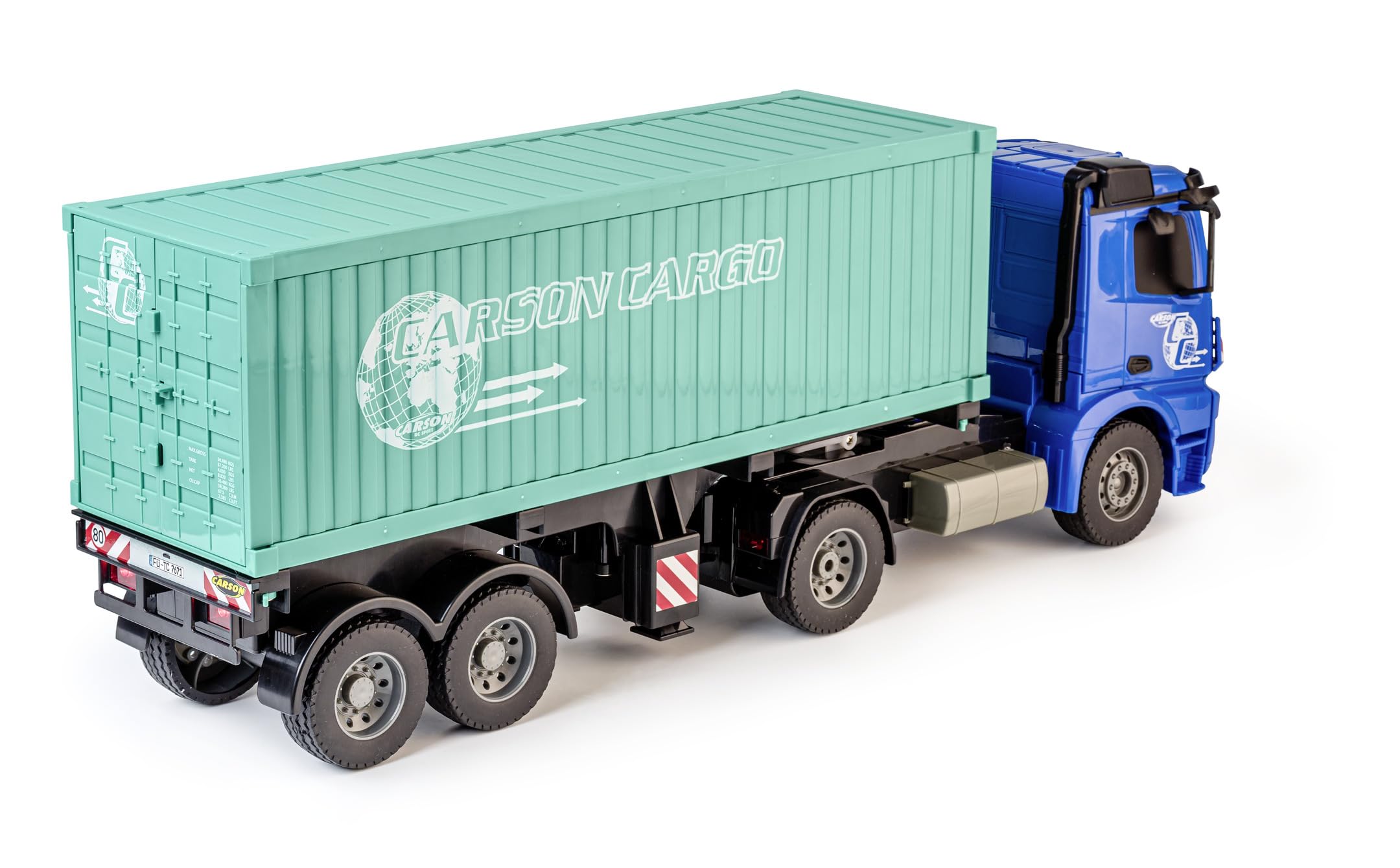 Carson 500907671 1:20 MB Arocs z kontenerem 100% RTR - Pojazd sterowany radiowo, ciężarówka z funkcjami dźwięku i światła, baterie i sterowanie radiowe, 30 minut jazdy