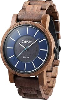 Wood Watches for Men, Solar Watch, Gifts, Analog Watch, Sonnenberg Collection 40mm, 100% Natural Wood with Japanese Quartz Movement.