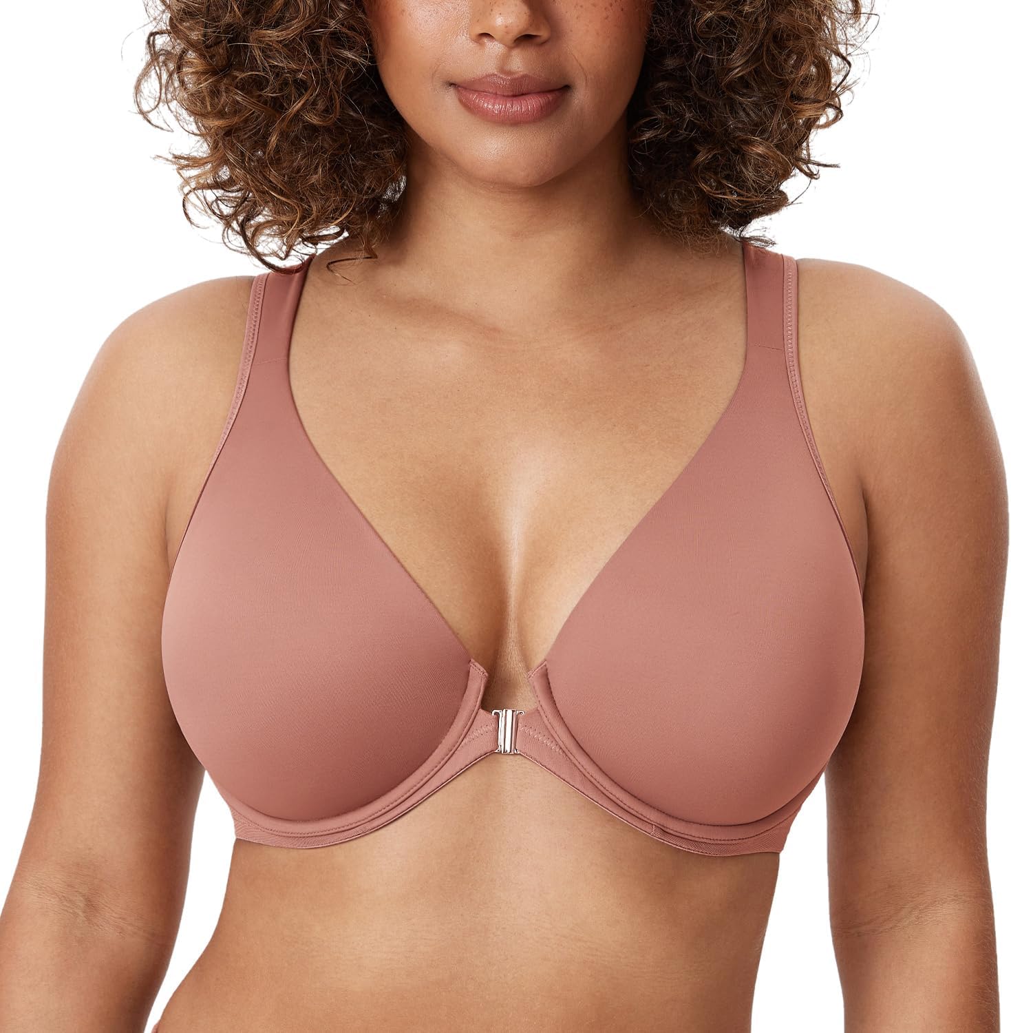 DELIMIRA Women's Front Closure Bras Posture Full Coverage Plus Size Underwire Unlined Back Support Plunge Seamless Bra B-H - Image 3