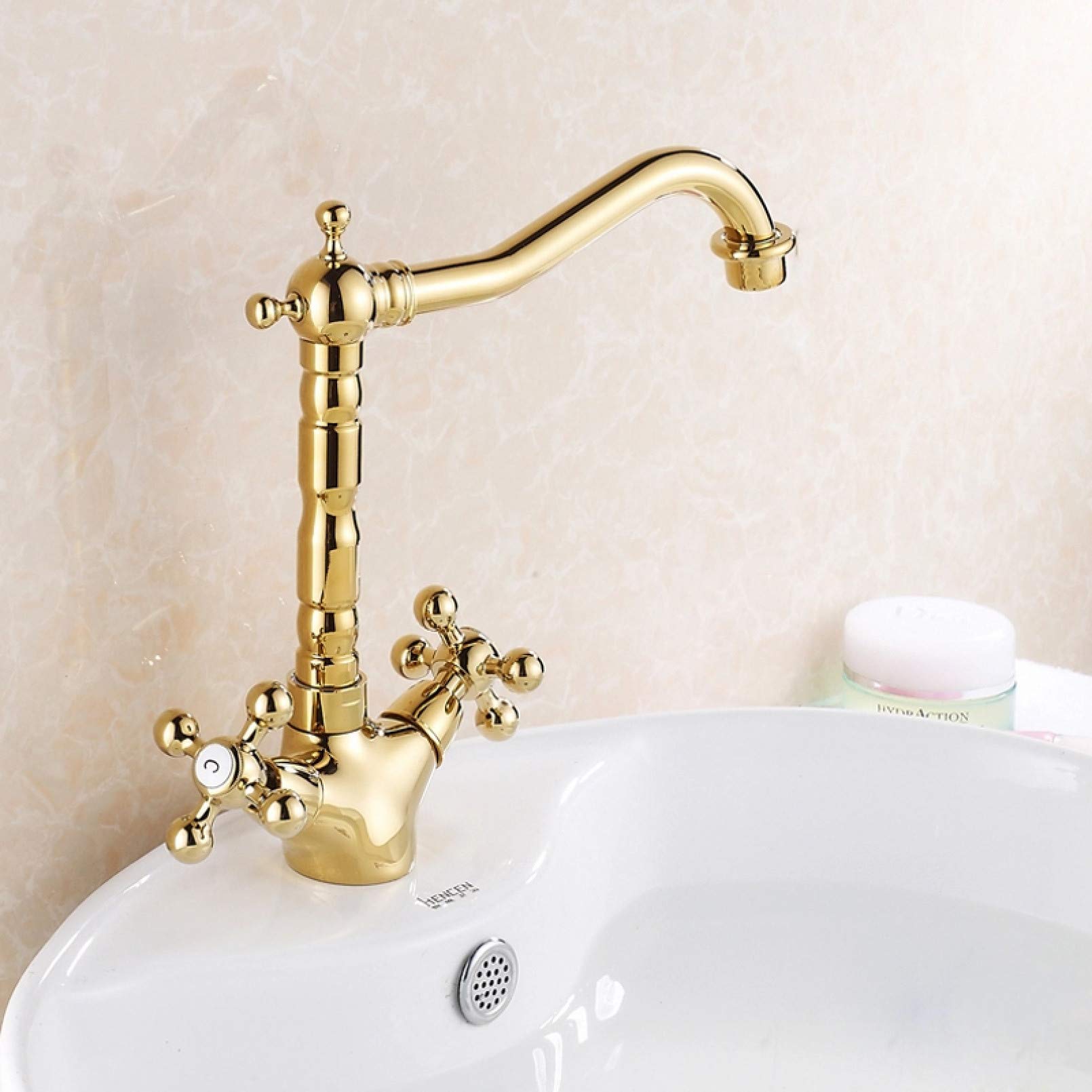 Robinet de salle de bain doré pour évier et lavabo double commande design