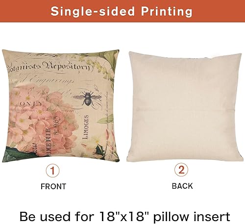 Miniatura 10 de ChezMax Funda de cojín con estampado de flores clásicas de mezcla de lino, funda de almohada cuadrada decorativa de algodón, 18 x 18 pulgadas