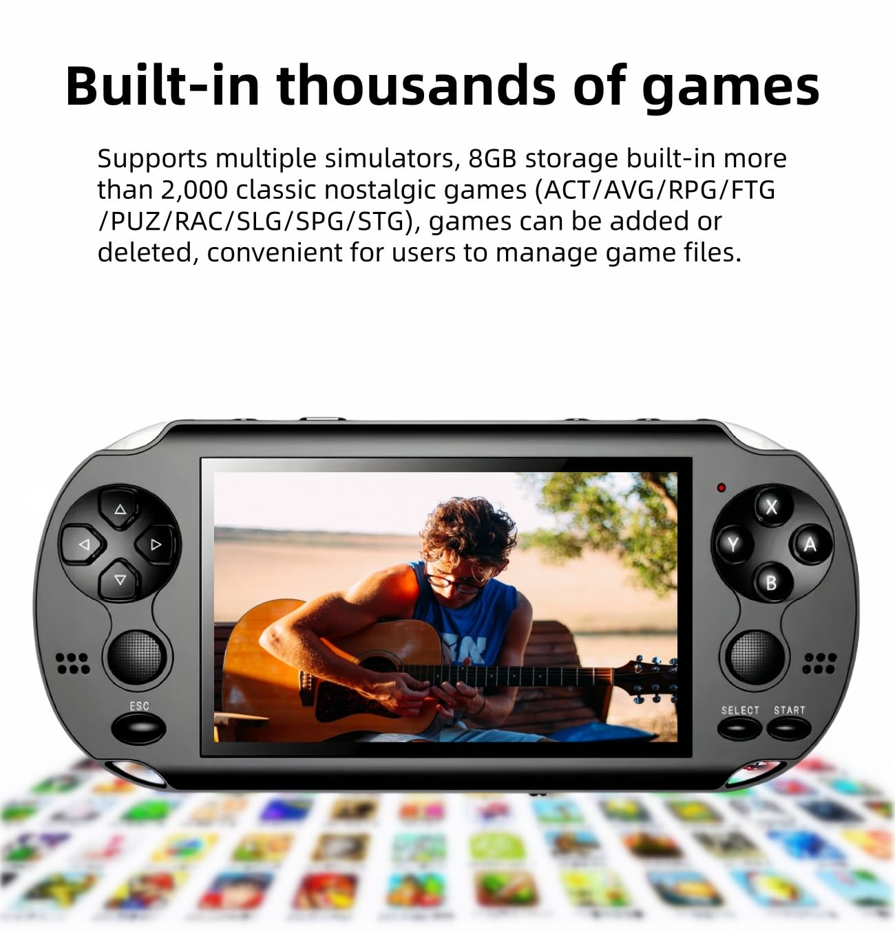 TAQY 4,3 Pouces Double Joystick Console de Jeux Vidéo 2000 Jeux Intégrés Plusieurs Simulateurs Prise en Charge MP4/TV OUT Console de jeux Rétro Portable de Voyage Jouets électroniques