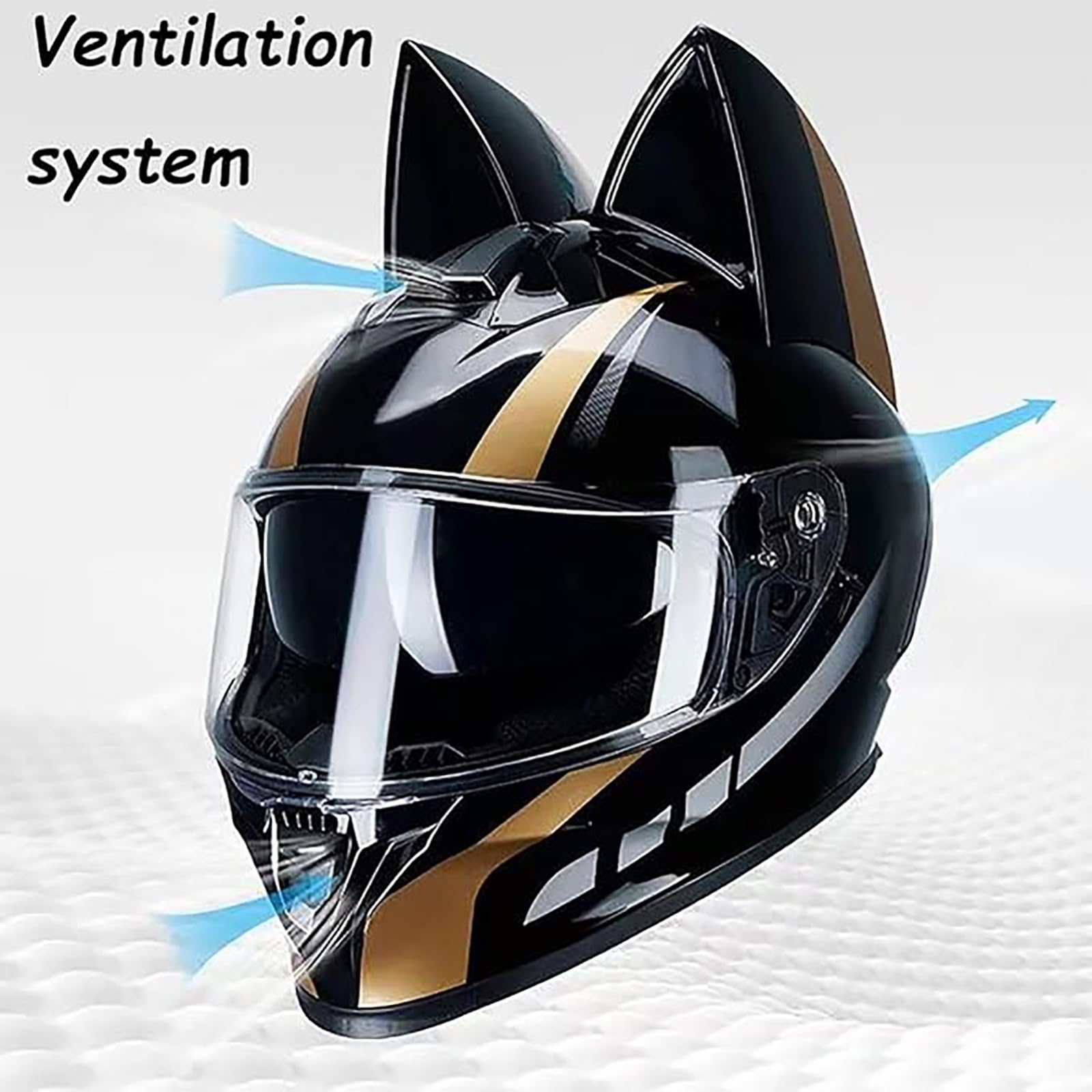 Casco De Moto Con Orejas De Gato Cascos Integrales Con Viseras Cascos De Motocross Homologados ECE Para Adultos Hombres Mujeres Cuatro Estaciones A7,S (50-53cm)