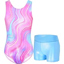Gymnastics Leotards for Girls Sleeveless Sparkly 2 Piece Set Shorts 5-12Y
