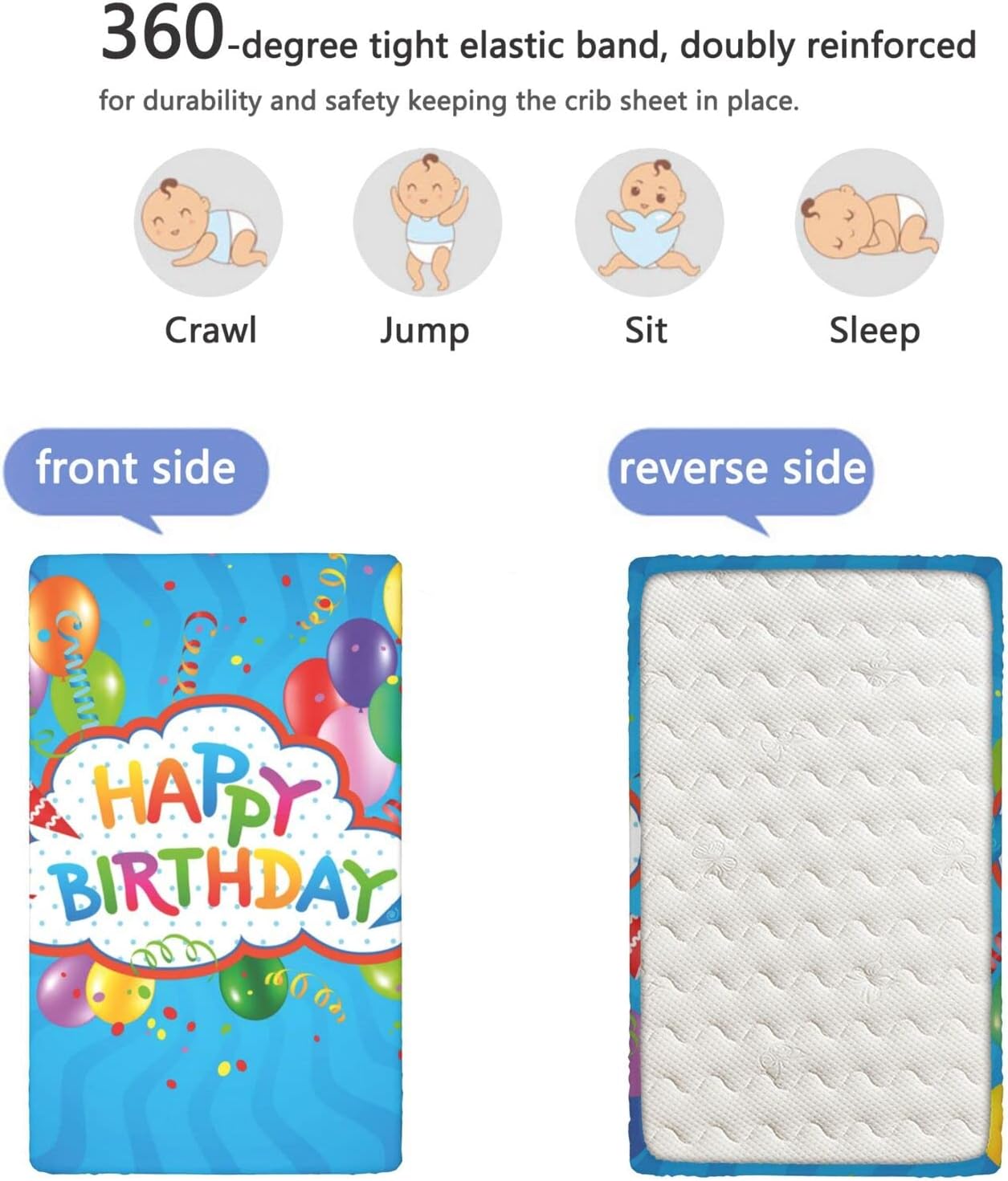 Birthday Themed Fitted Crib Sheet,Standard Crib Mattress Fitted Sheet Soft & Stretchy Fitted Crib Sheet - Great for Boy or Girl Room or Nursery,28“ x52“,Multicolor